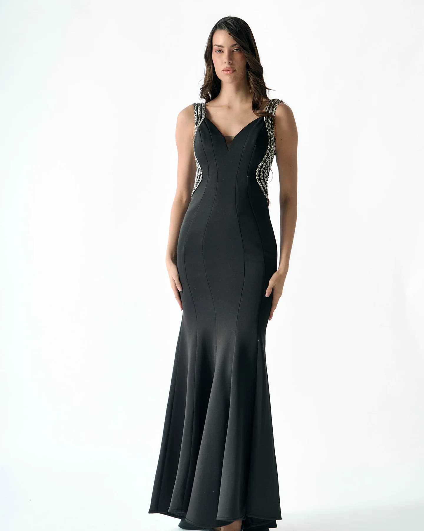 The Black Dress by Couture by Almas, full-length view